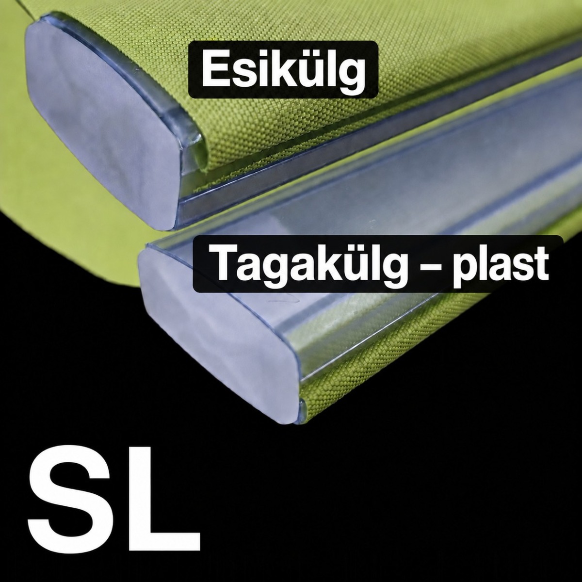SL – Integreeritud alaliist plastist tagaküljega, eest- ja tagantvaates.