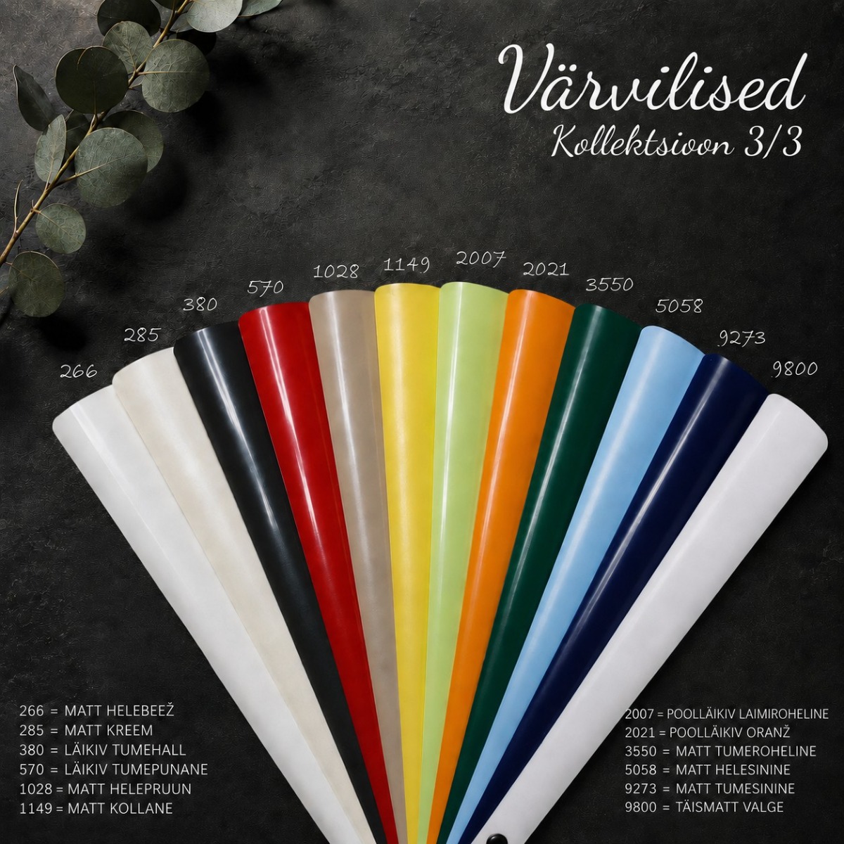 Värvilised 25 mm ribakardinad – pinnale paigaldatav standardmudel